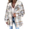 Zeagoo Womens Plaid Shacket Jacket Long Sleeve Fleece Hooded Jackets Fall Winter Warm Coat S-2XL(Light Blue)