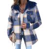 Zeagoo Womens Plaid Shacket Jacket Long Sleeve Fleece Hooded Jackets Fall Winter Warm Coat S-2XL(Navy Blue Plaid)