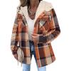 Zeagoo Womens Plaid Shacket Jacket Long Sleeve Fleece Hooded Jackets Fall Winter Warm Coat S-2XL(Orange Plaid)