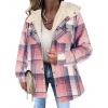 Zeagoo Womens Plaid Shacket Jacket Long Sleeve Fleece Hooded Jackets Fall Winter Warm Coat S-2XL(Pink)