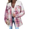Zeagoo Womens Plaid Shacket Jacket Long Sleeve Fleece Hooded Jackets Fall Winter Warm Coat S-2XL(Pink Plaid)
