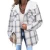 Zeagoo Womens Plaid Shacket Jacket Long Sleeve Fleece Hooded Jackets Fall Winter Warm Coat S-2XL(White Plaid)