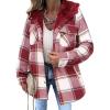 Zeagoo Womens Plaid Shacket Jacket Long Sleeve Fleece Hooded Jackets Fall Winter Warm Coat S-2XL(Wine Red)