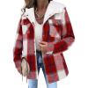 Zeagoo Womens Plaid Shacket Jacket Long Sleeve Fleece Hooded Jackets Fall Winter Warm Coat S-2XL(Wine Red Plaid)