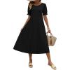 Zeagoo Womens Summer Dress Casual Midi Dresses 2026 Short Puff Sleeve Flare Dress Pleated Flowy Sundress with Pockets(A-black)