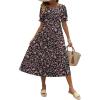 Zeagoo Womens Summer Dress Casual Midi Dresses 2026 Short Puff Sleeve Flare Dress Pleated Flowy Sundress with Pockets(Black Floral 02)