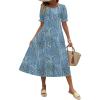 Zeagoo Womens Summer Dress Casual Midi Dresses 2026 Short Puff Sleeve Flare Dress Pleated Flowy Sundress with Pockets(Blue Floral 03)
