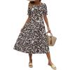 Zeagoo Womens Summer Dress Casual Midi Dresses 2026 Short Puff Sleeve Flare Dress Pleated Flowy Sundress with Pockets(Brown Floral 01)