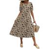 Zeagoo Womens Summer Dress Casual Midi Dresses 2026 Short Puff Sleeve Flare Dress Pleated Flowy Sundress with Pockets(Brown Floral 02)