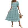 Zeagoo Womens Summer Dress Casual Midi Dresses 2026 Short Puff Sleeve Flare Dress Pleated Flowy Sundress with Pockets(Green Dot)