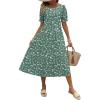 Zeagoo Womens Summer Dress Casual Midi Dresses 2026 Short Puff Sleeve Flare Dress Pleated Flowy Sundress with Pockets(Green Floral)