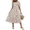 Zeagoo Womens Summer Dress Casual Midi Dresses 2026 Short Puff Sleeve Flare Dress Pleated Flowy Sundress with Pockets(Mixed Brown Floral)