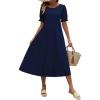 Zeagoo Womens Summer Dress Casual Midi Dresses 2026 Short Puff Sleeve Flare Dress Pleated Flowy Sundress with Pockets(Navy)