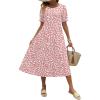 Zeagoo Womens Summer Dress Casual Midi Dresses 2026 Short Puff Sleeve Flare Dress Pleated Flowy Sundress with Pockets(Pink Dot)