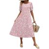 Zeagoo Womens Summer Dress Casual Midi Dresses 2026 Short Puff Sleeve Flare Dress Pleated Flowy Sundress with Pockets(Pink Floral)