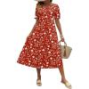 Zeagoo Womens Summer Dress Casual Midi Dresses 2026 Short Puff Sleeve Flare Dress Pleated Flowy Sundress with Pockets(Red Floral)