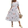 Zeagoo Womens Summer Dress Casual Midi Dresses 2026 Short Puff Sleeve Flare Dress Pleated Flowy Sundress with Pockets(White Floral 01)