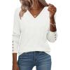 Zeagoo Womens V Neck Sweaters Shirts Long Sleeve Lightweight Ribbed Knit Pullover Sweater Blouse Tops with Buttons Oufits(White)