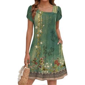 ZEAGOO Summer Dresses for Women 2026 Sundress Short Petal Sleeve Dress with Pockets Floral Dresses for Casual(Floral-mz840)