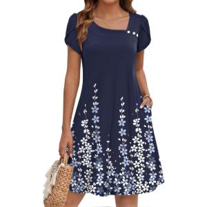 ZEAGOO Summer Dresses for Women 2026 Sundress Short Petal Sleeve Dress with Pockets Floral Dresses for Casual(Floral-sf119)