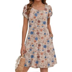 ZEAGOO Summer Dresses for Women 2026 Sundress Short Petal Sleeve Dress with Pockets Floral Dresses for Casual(Floral-sf170)