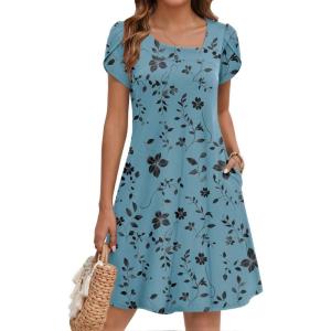 ZEAGOO Summer Dresses for Women 2026 Sundress Short Petal Sleeve Dress with Pockets Floral Dresses for Casual(Floral-sf237)