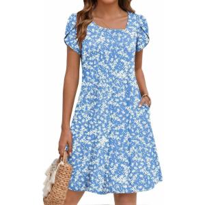 ZEAGOO Summer Dresses for Women 2026 Sundress Short Petal Sleeve Dress with Pockets Floral Dresses for Casual(Floral-xh41)