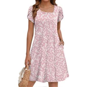 ZEAGOO Summer Dresses for Women 2026 Sundress Short Petal Sleeve Dress with Pockets Floral Dresses for Casual(Floral-xh530)