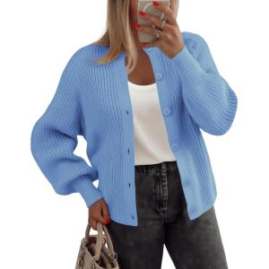 Zeagoo 2026 Cardigan Sweaters for Women Long Sleeve Chunky Knit Cardigan CEW Neck Button Down Fall Fashion Clothes(Blue)