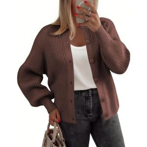 Zeagoo 2026 Cardigan Sweaters for Women Long Sleeve Chunky Knit Cardigan CEW Neck Button Down Fall Fashion Clothes(Brown)