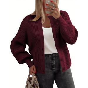 Zeagoo 2026 Cardigan Sweaters for Women Long Sleeve Chunky Knit Cardigan CEW Neck Button Down Fall Fashion Clothes(Dark Red)