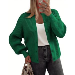 Zeagoo 2026 Cardigan Sweaters for Women Long Sleeve Chunky Knit Cardigan CEW Neck Button Down Fall Fashion Clothes(Green)