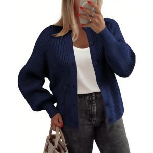 Zeagoo 2026 Cardigan Sweaters for Women Long Sleeve Chunky Knit Cardigan CEW Neck Button Down Fall Fashion Clothes(Navy)