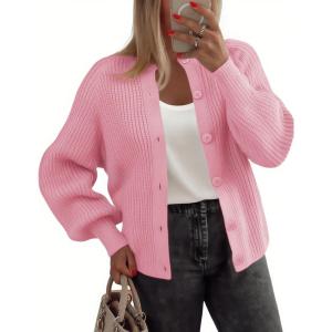 Zeagoo 2026 Cardigan Sweaters for Women Long Sleeve Chunky Knit Cardigan CEW Neck Button Down Fall Fashion Clothes(Pink)