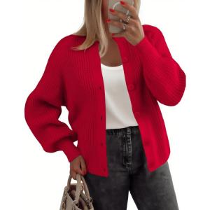 Zeagoo 2026 Cardigan Sweaters for Women Long Sleeve Chunky Knit Cardigan CEW Neck Button Down Fall Fashion Clothes(Red)