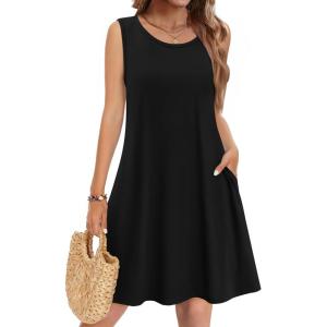 Zeagoo Summer Dresses for Women 2026 Sleeveless Casual Floral Tshirt Sundress with Pockets Loose Tank Beach Dress(02-black)