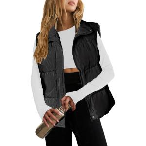 Zeagoo Women Puffer Vest Lightweight Stand Collar Sleeveless Winter Warm Zip Up Padded Outerwear Jackets with Pockets S-XXL(Black)