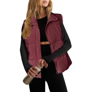 Zeagoo Women Puffer Vest Lightweight Stand Collar Sleeveless Winter Warm Zip Up Padded Outerwear Jackets with Pockets S-XXL(Burgundy)