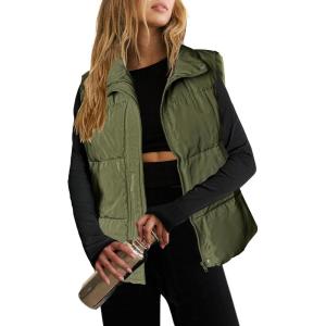 Zeagoo Women Puffer Vest Lightweight Stand Collar Sleeveless Winter Warm Zip Up Padded Outerwear Jackets with Pockets S-XXL(Green)