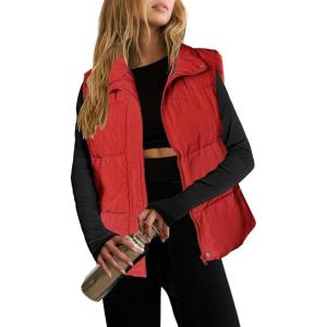 Zeagoo Women Puffer Vest Lightweight Stand Collar Sleeveless Winter Warm Zip Up Padded Outerwear Jackets with Pockets S-XXL(Red)