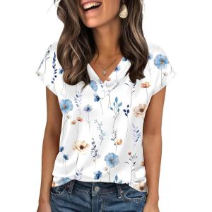 Zeagoo Women Silk Satin Tops Cap Short Sleeve Blouse V Neck Shirts Business Casual Outfits S-2XL(Bf290)