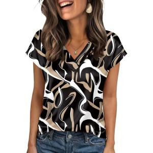 Zeagoo Women Silk Satin Tops Cap Short Sleeve Blouse V Neck Shirts Business Casual Outfits S-2XL(Cx312)