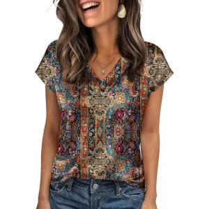 Zeagoo Women Silk Satin Tops Cap Short Sleeve Blouse V Neck Shirts Business Casual Outfits S-2XL(Mz721)