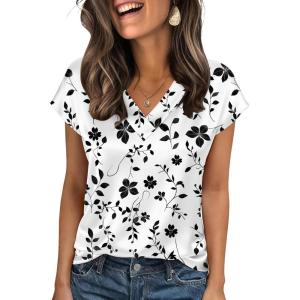 Zeagoo Women Silk Satin Tops Cap Short Sleeve Blouse V Neck Shirts Business Casual Outfits S-2XL(Sf291)