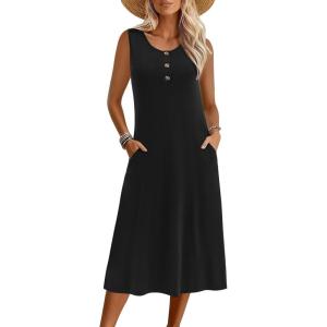 Zeagoo Women Summer Midi Dress 2026 Sleeveless Casual Beach Sundress Button Down Loose Spring Tank Dresses with Pockets(Black)
