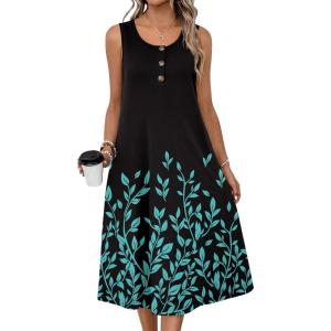 Zeagoo Women Summer Midi Dress 2026 Sleeveless Casual Beach Sundress Button Down Loose Spring Tank Dresses with Pockets(Black Green)