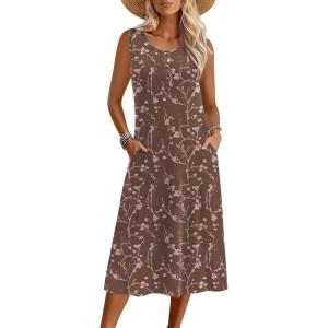 Zeagoo Women Summer Midi Dress 2026 Sleeveless Casual Beach Sundress Button Down Loose Spring Tank Dresses with Pockets(Coffee)