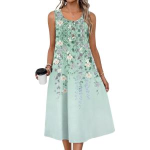 Zeagoo Women Summer Midi Dress 2026 Sleeveless Casual Beach Sundress Button Down Loose Spring Tank Dresses with Pockets(Floral Green)