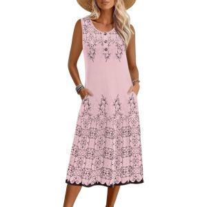 Zeagoo Women Summer Midi Dress 2026 Sleeveless Casual Beach Sundress Button Down Loose Spring Tank Dresses with Pockets(Floral Pink)