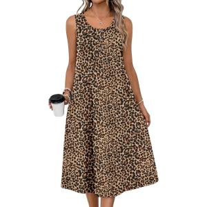 Zeagoo Women Summer Midi Dress 2026 Sleeveless Casual Beach Sundress Button Down Loose Spring Tank Dresses with Pockets(Leopard Print)